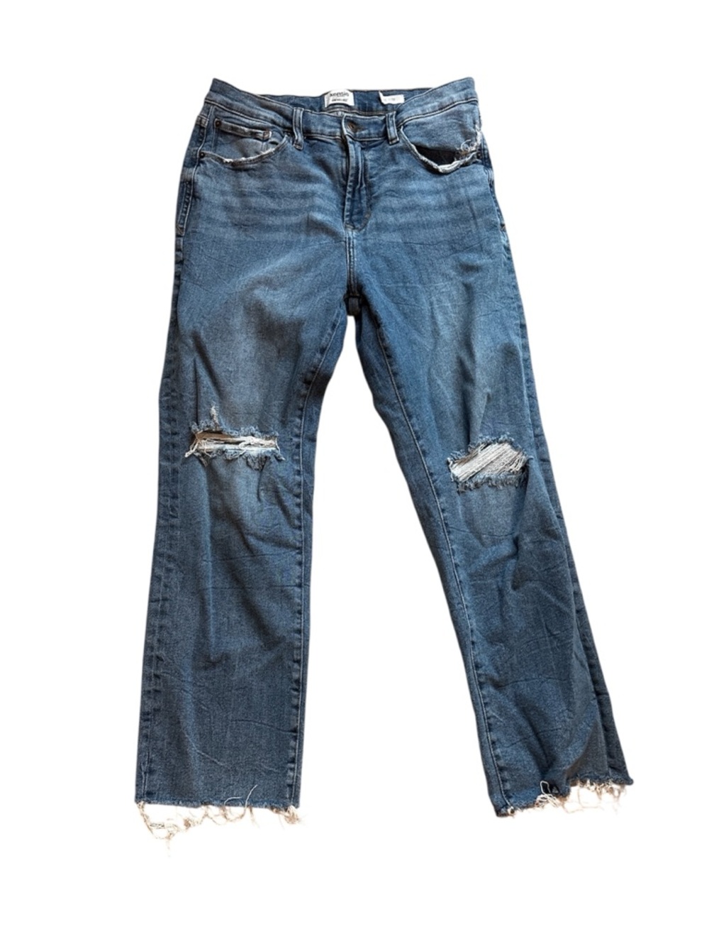 Kensie Blue Distressed Straight Leg Jeans